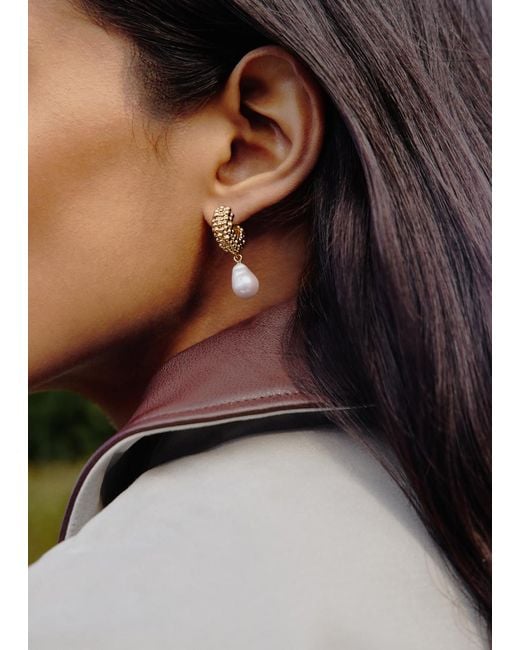 Missoma Metallic Pearl Drop 18K-Plated Hoop Earrings