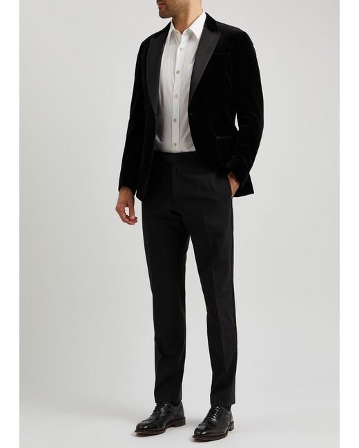 Boss Black Slim-Leg Stretch-Wool Tuxedo Trousers for men