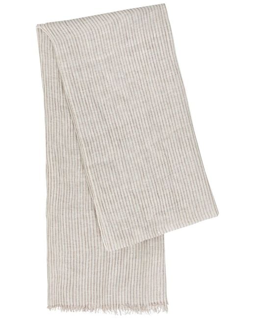 Brunello Cucinelli White Striped Metallic Linen-Blend Scarf