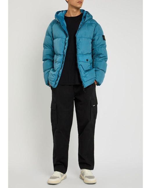Stone Island Blue Ripstop Hooded Shell Jacket for men