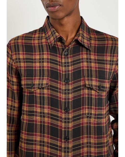 Saint Laurent Brown Plaid Wool Shirt for men