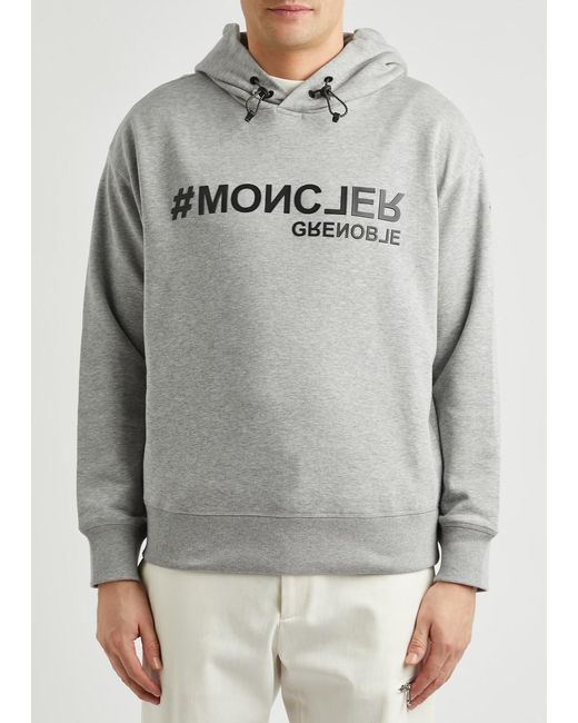 3 MONCLER GRENOBLE Gray Logo Hooded Cotton Sweatshirt for men