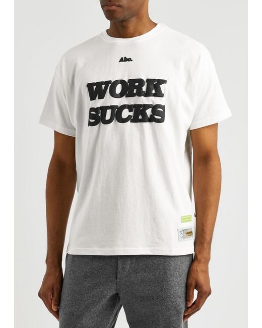 Advisory Board Crystals White Work Sucks Printed Cotton T-shirt for men
