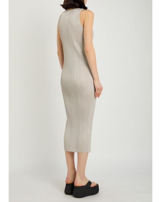 Pleats Please Issey Miyake White Pleated Woven Midi Dress