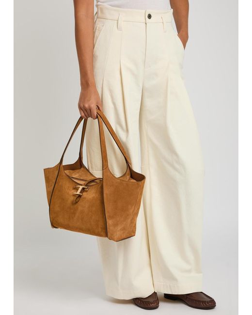Tod's Brown T-Plaque Suede Tote