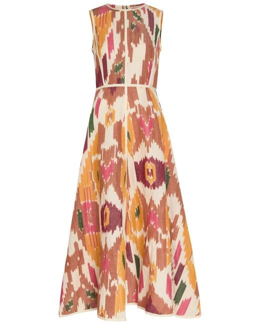 Emporio Sirenuse White Clodette Printed Cotton And Linen-Blend Midi Dress