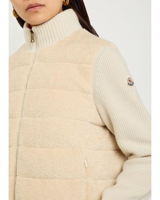 Moncler Natural Quilted Wool And Teddy Cardigan