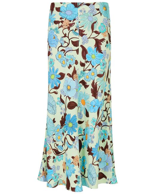 Stella McCartney Blue Floral-print Cady Midi Skirt