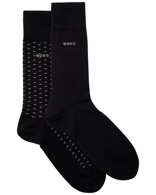 Boss Black Patterned Cotton-Blend Socks for men