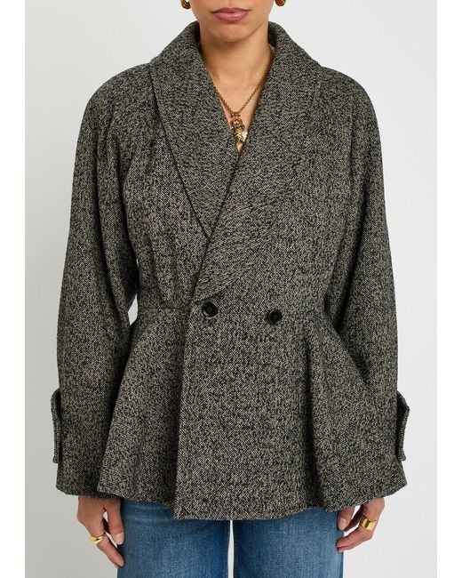 Chloé Black Double-Breasted Herringbone Wool-Blend Blazer