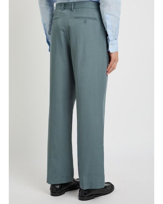 Percival Blue Tailored Straight-Leg Woven Trousers for men