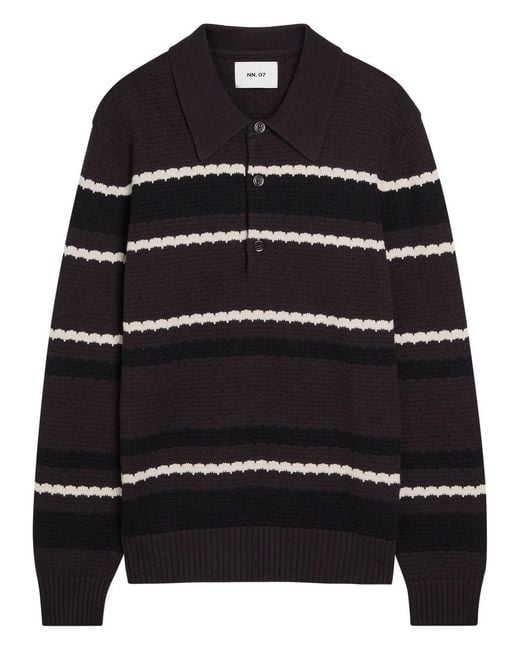 NN07 Black Alfie Striped Cotton Polo Jumper for men