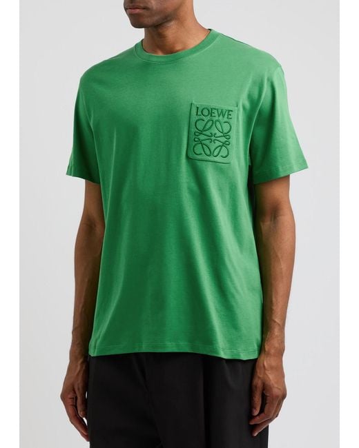 Loewe Green Logo-Embroidered Cotton T-Shirt for men