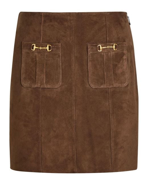 Rixo Brown Wiley Horsebit-Embellished Suede Mini Skirt
