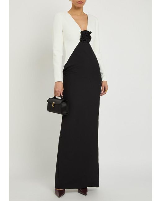 Roland Mouret Black Colour-Blocked Crepe Maxi Dress
