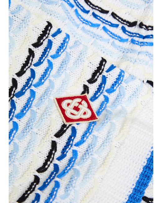 Casablanca Blue Striped Tuck-Stitch Cotton-Knit Shorts for men
