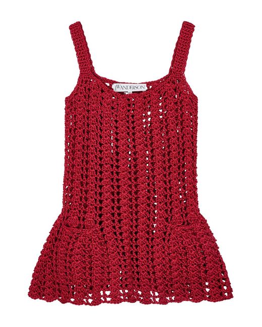 J.W. Anderson Red Open-Knit Crochet Mini Dress
