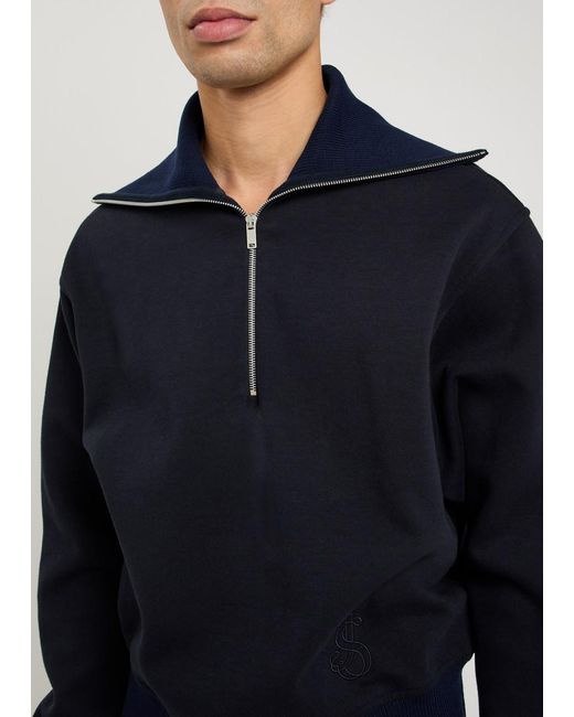 Jil Sander Blue Half-Zip Cotton Polo Sweatshirt for men