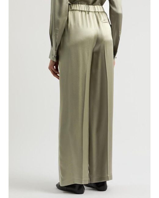 Loewe Green Wide-Leg Silk-Satin Trousers