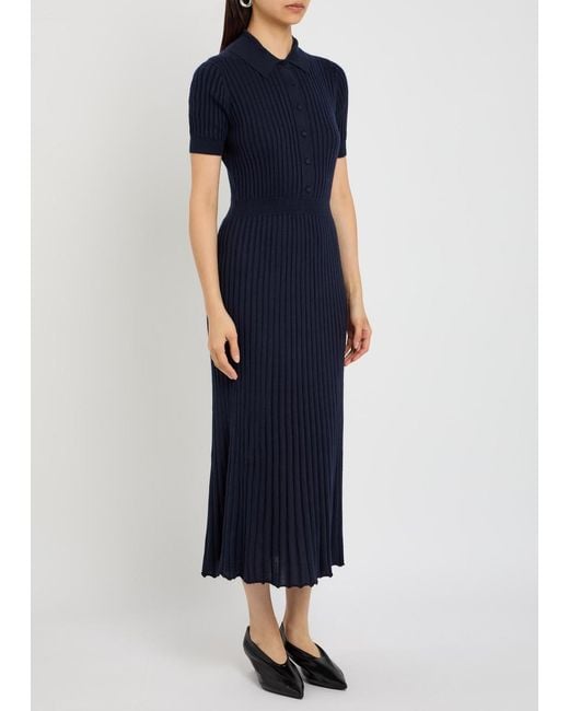 Gabriela Hearst Blue Amor Ribbed Cashmere-Blend Midi Dress