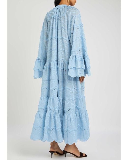 Lug Von Siga Blue Donna Ruffled Cotton-Blend Maxi Dress