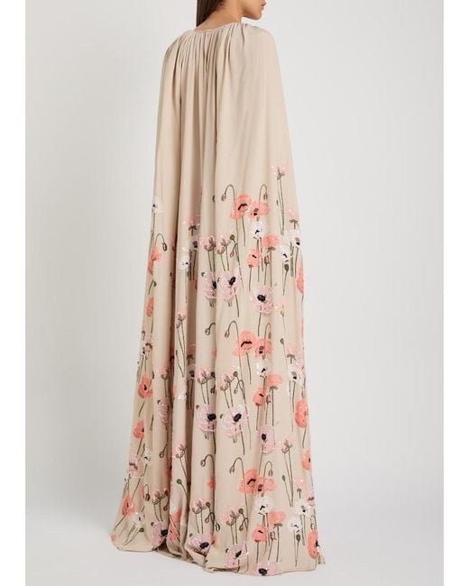 BERNADETTE Natural Minnie Cape-Effect Crepe Maxi Dress