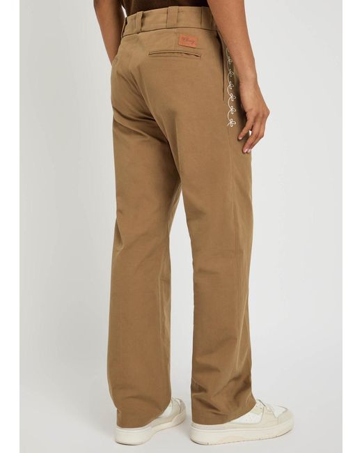 CHERRY LA Natural Charro Embroidered Straight-Leg Cotton Trousers for men