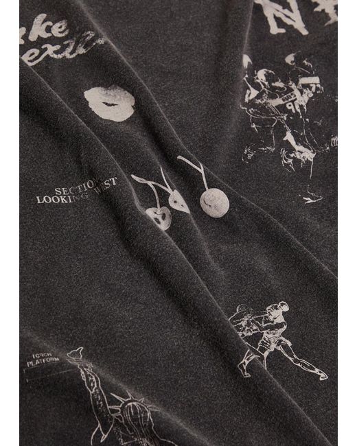 Duke & Dexter Gray Sketch Printed Long Sleeve Cotton T-Shirt for men