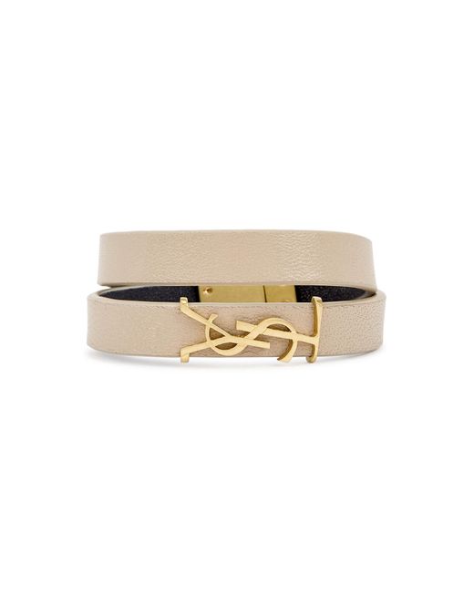 Saint Laurent Natural Opyum Logo Leather Wrap Bracelet