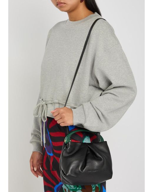 Dries Van Noten Black Crisp Leather Top Handle Bag