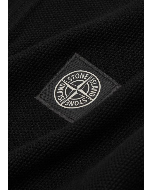 Stone Island Black Panelled Cotton Polo Shirt for men
