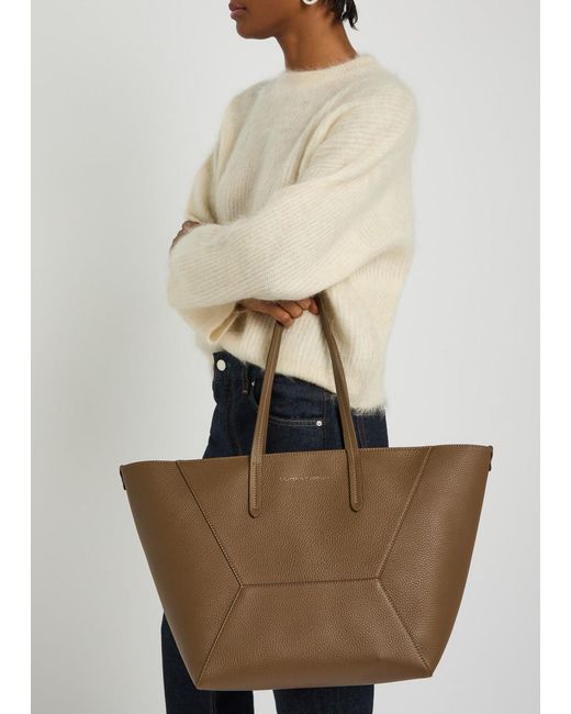 Brunello Cucinelli Brown Bead Medium Grained Leather Tote Bag