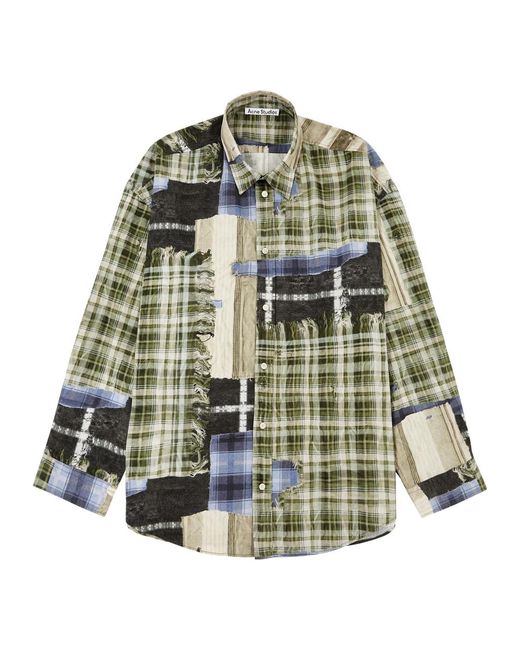Acne Green Patchwork Printed Cotton Shirt for men