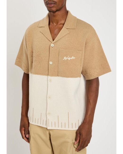 Axel Arigato Natural Pier Textured Logo-Embroidered Wool Shirt for men