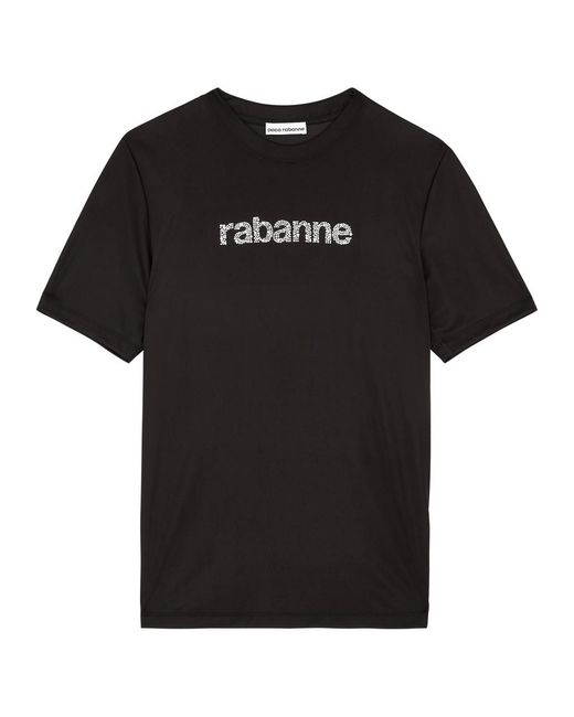 Rabanne Black Logo-Embellished Satin-Jersey T-Shirt