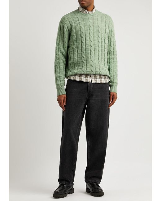 Acne Green Smiley Face Cable-knit Wool-blend Jumper for men