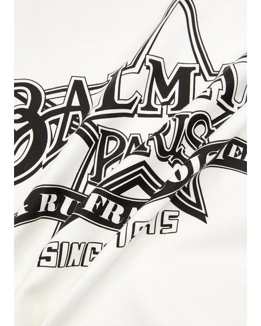 Balmain White Star Logo-print Cotton T-shirt for men