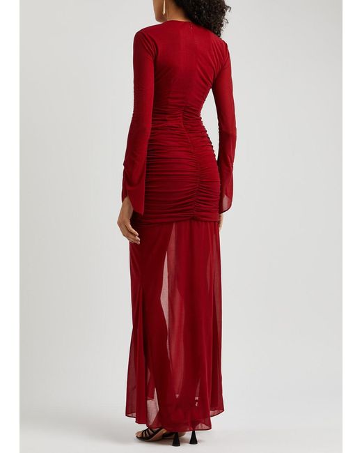 De La Vali Red Ceylon Ruffled Chiffon Maxi Dress