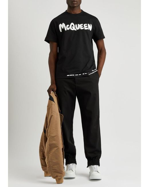 Alexander McQueen Black Graffiti Logo-Print Cotton T-Shirt for men