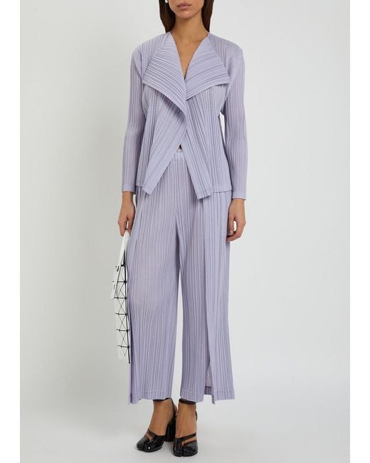 Pleats Please Issey Miyake Purple Pleated Wide-Leg Woven Trousers