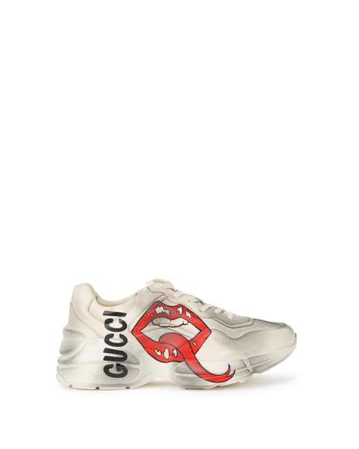 Gucci White Rython Ecru Distressed Leather Sneakers