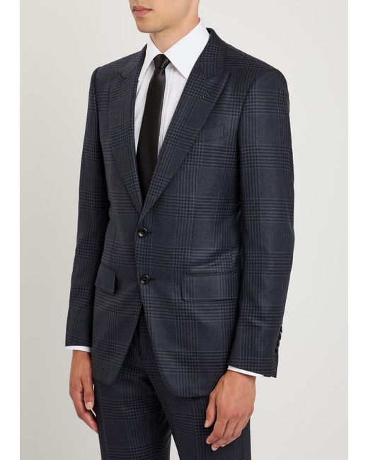 Tom Ford Blue Houndstooth Wool Blazer for men