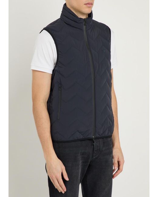 Emporio Armani Blue Water-Repellent Padded Stretch-Nylon Gilet for men