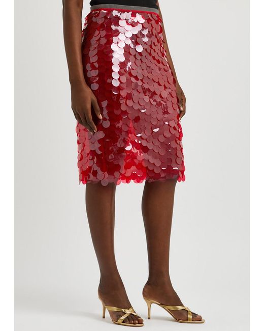 16Arlington Red Delta Embellished Tulle Midi Skirt
