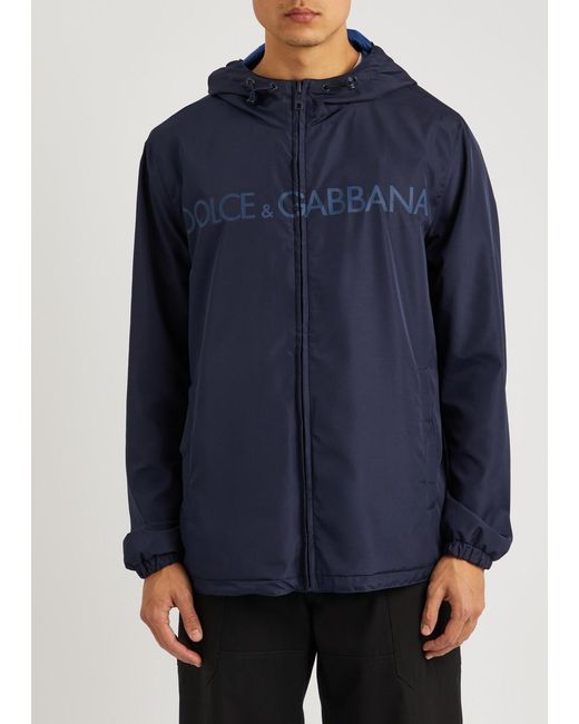 Dolce & Gabbana Blue Logo-print Hooded Reversible Shell Jacket for men