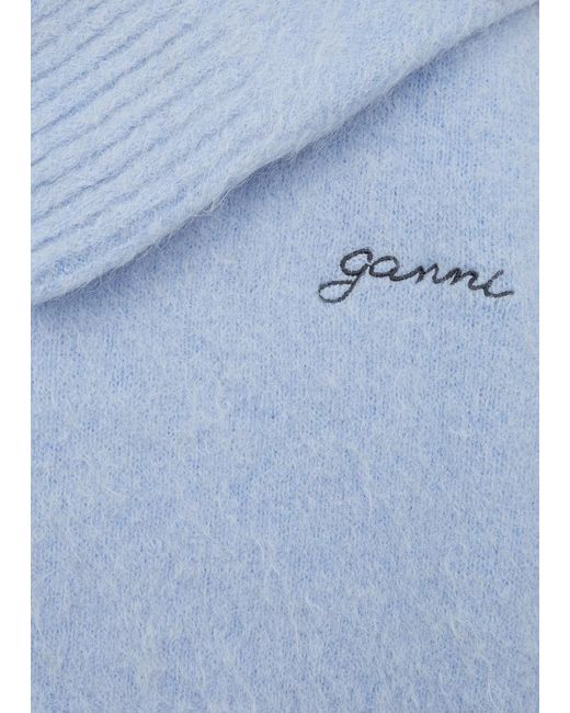 Ganni Blue Logo-embroidered Alpaca-blend Jumper