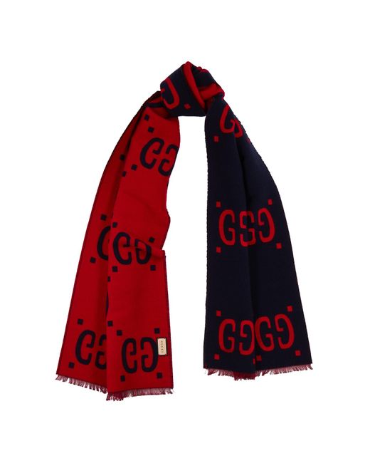 Gucci Red Freedom Gg Wool And Silk-Blend Scarf, , Scarf, Frayed Ends for men