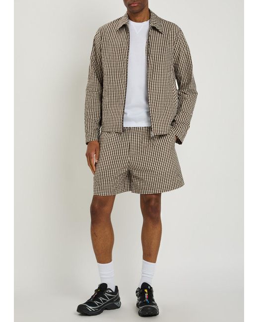 Moncler Gray Gingham Cotton-Blend Shorts for men