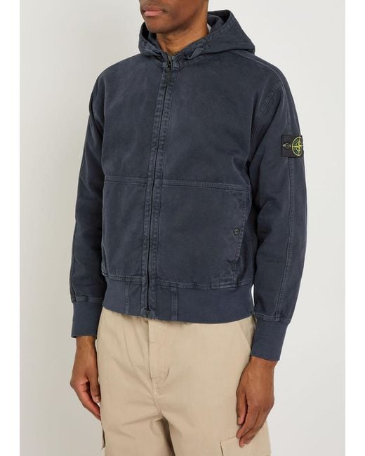 Stone Island Blue Hooded Canvas Jacket for men