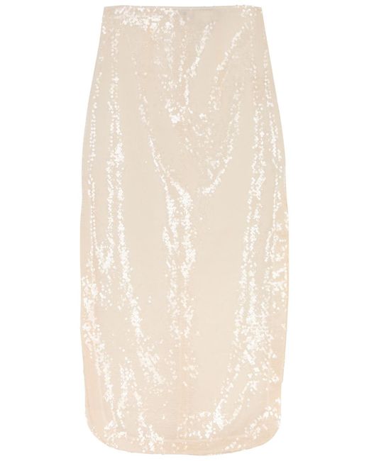 A.W.A.K.E. MODE Natural Sheer Sequin Midi Skirt